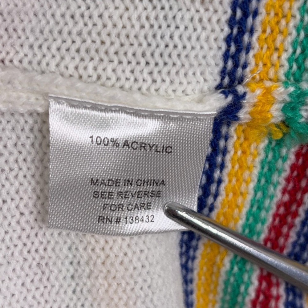 ModCloth Hoodie Sweater Womens Large White Multi Stripe Fair Isle Retro Boho - Picture 3 of 7